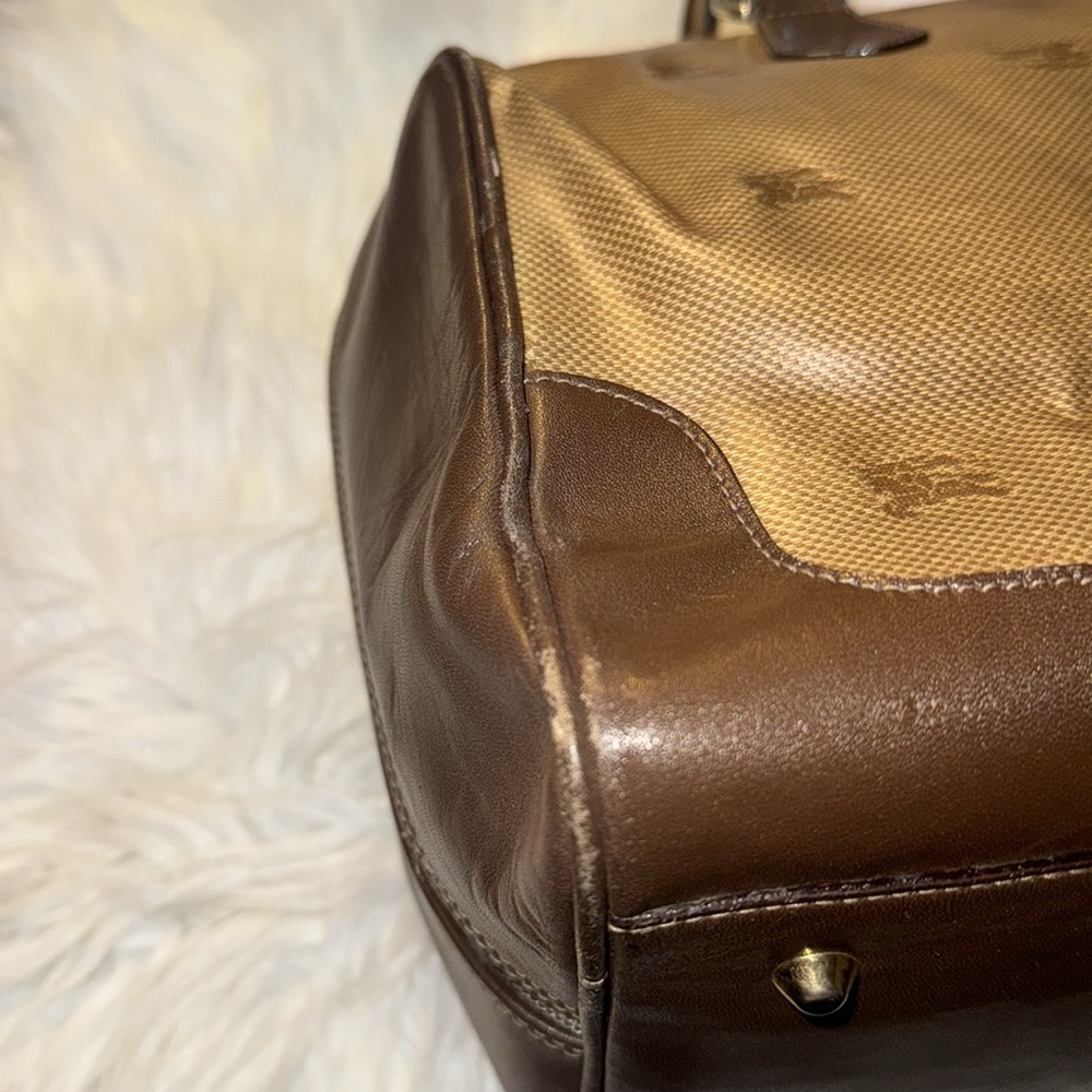 90s VTG Burberrys Boston Duffle Travel Bag Brown Leather Monogram Bag Italy Used - Picture 12 of 16